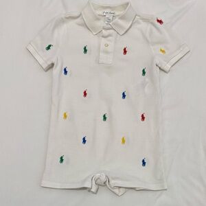Ralph Lauren White Multicolor Ponies Romper - Size 24 Months